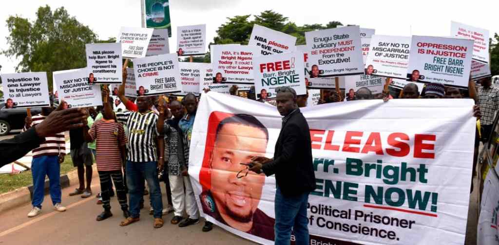 BRIGHT NGENE’S FANS RALLY AT NBA CONFERENCE, DEMAND JUSTICE ON ENUGU&nbsp;SOIL