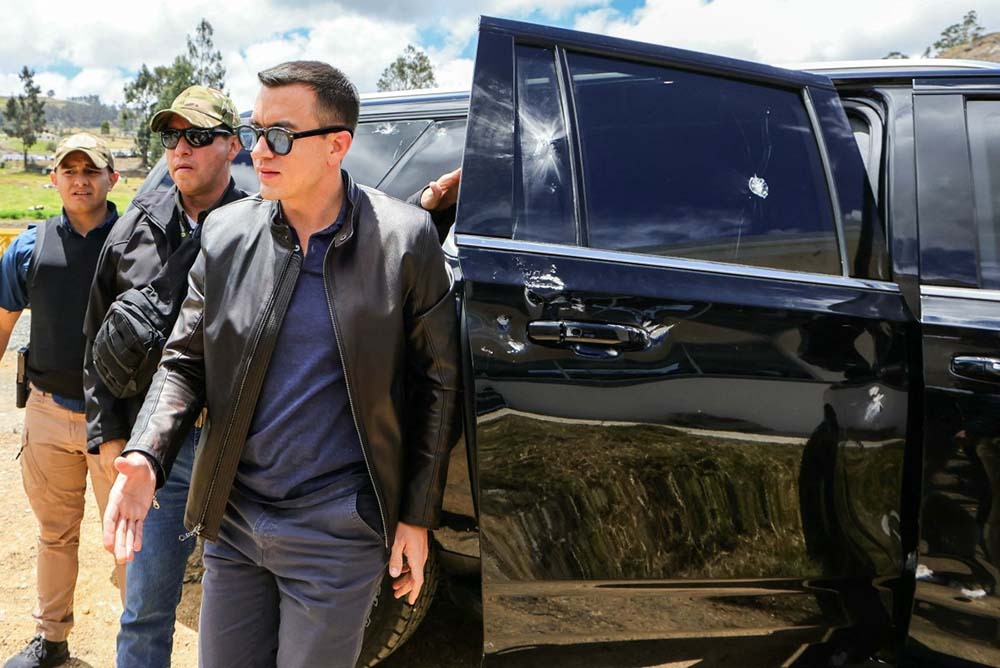 ECUADOR PRESIDENT’S CONVOY ATTACKED, VEHICLE SHOT BUT HE ESCAPES&nbsp;INJURY