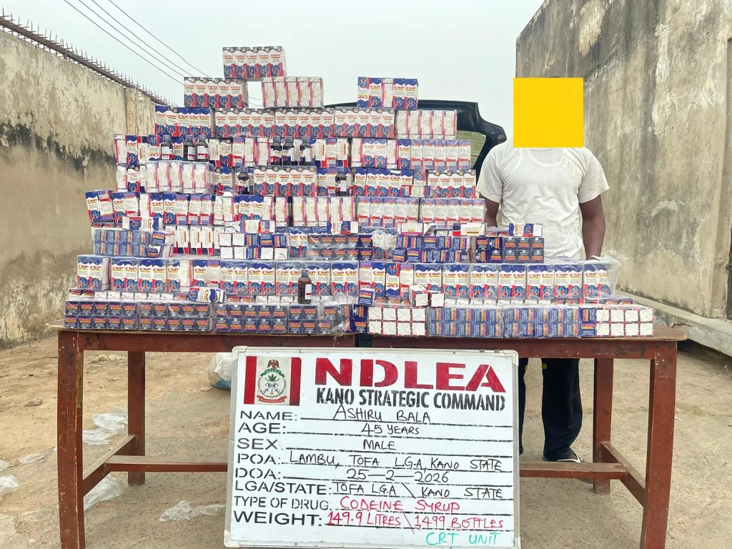 NDLEA NABS SUSPECT WITH 1,499 BOTTLES OF CODEINE IN&nbsp;KANO